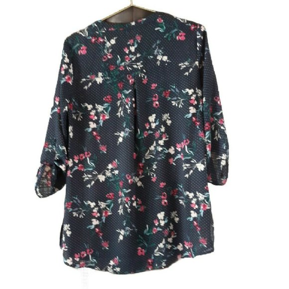 Maurices S Small Floral Polka Dot Blouse Mid Zip - Picture 2 of 8